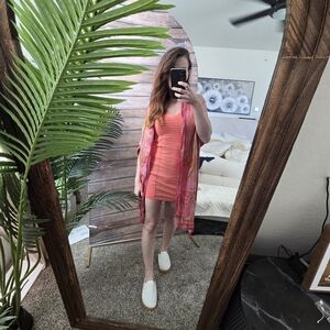 Coral Pink Bandage Bodycon Mini Dress Small – Ruched Bust | Dress Only